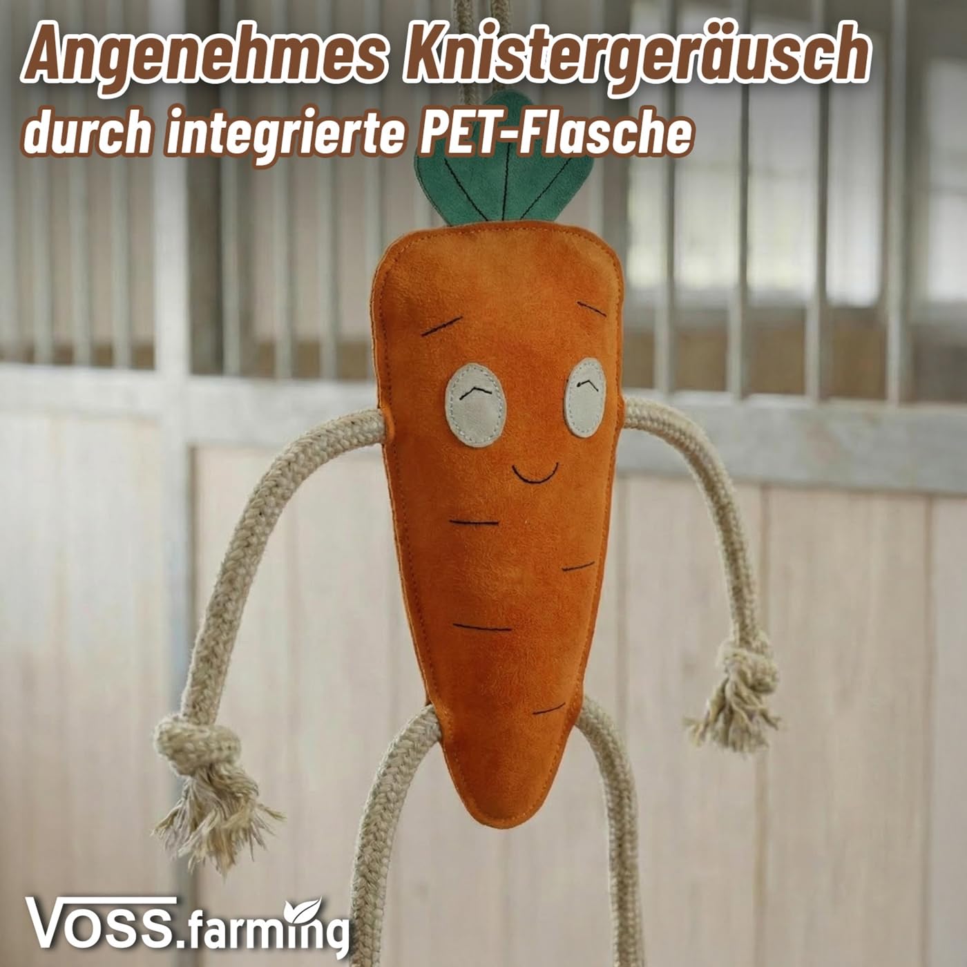 VOSS.farming 3X Pferdespielzeug Karotte 47cm aus Leder mit Knistergeräusch und Kokosfüllung