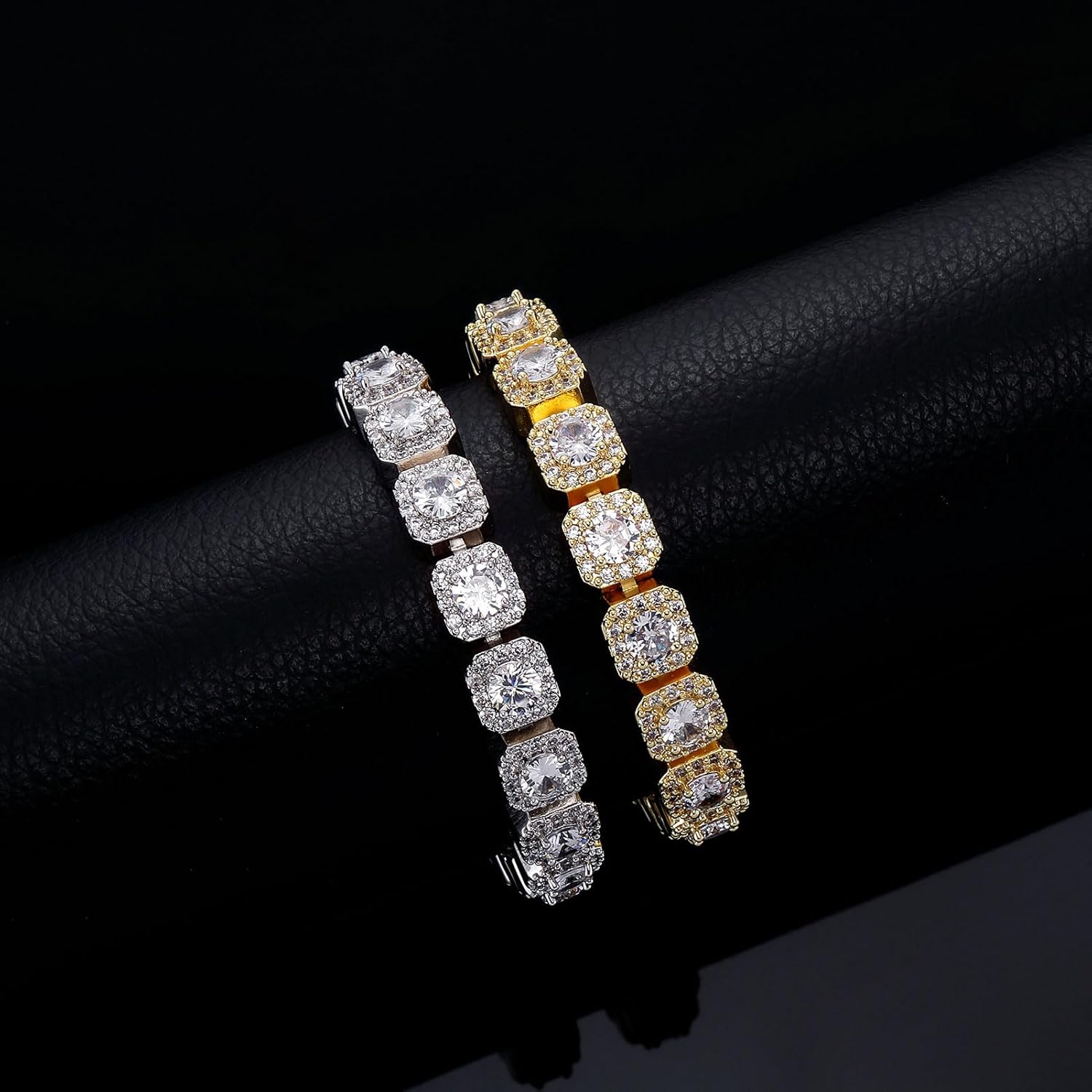 JINAO 10MM Silver Tennis Bracelet for Men Women 18k Gold-Plated Brass Iced Out Cubic Zirconia Square Halo Cluster Wrist Chain Jumbo Bracelet (Silver, 8.0) - Image 7