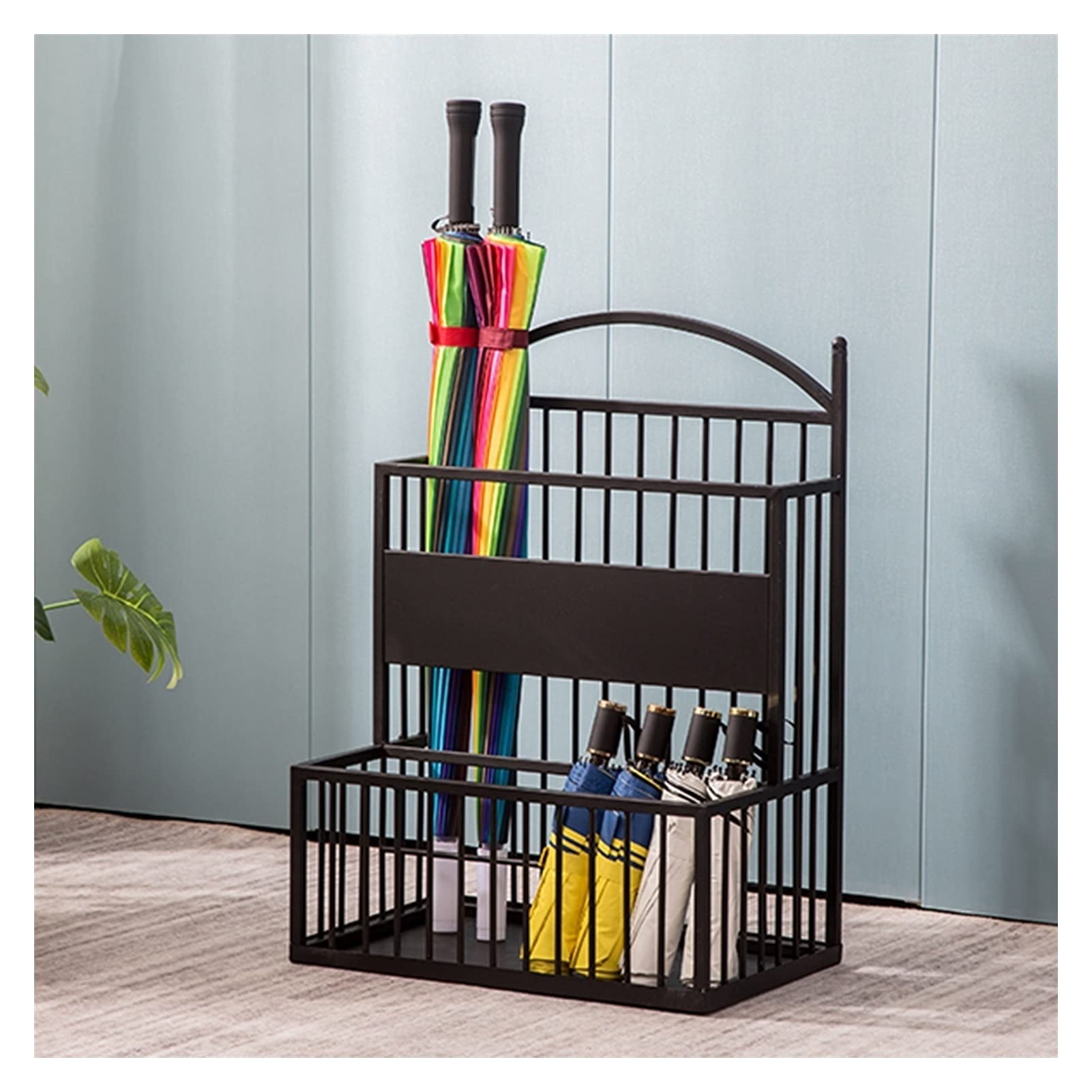 GHHVFEC Noir Double Layer Umbrella Holder, Large Capacity, with Hook & Drain Tray, Stylish Design, 48x26x68cm, Perfect for Home & Office nization