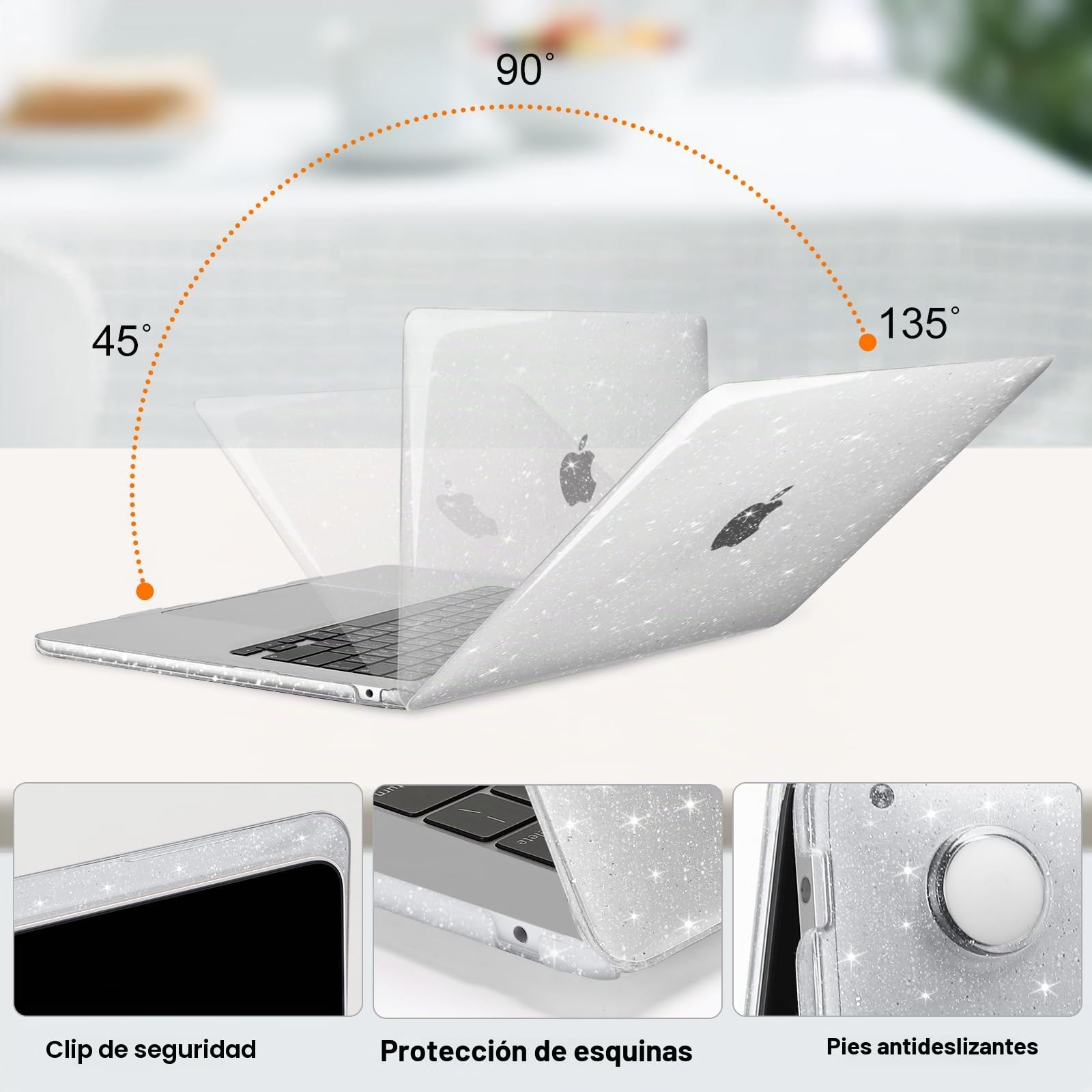 MOSISO Funda Compatible con MacBook Air 15 Pulgadas 2026-2023 A3448 M5 A3241 M4 A3114 M3 A2941 M2 Chip, Brillante Brillo Plástico Carcasa Dura&Tapa Teclado&Protector Pantalla&Bolsa,Traslucido