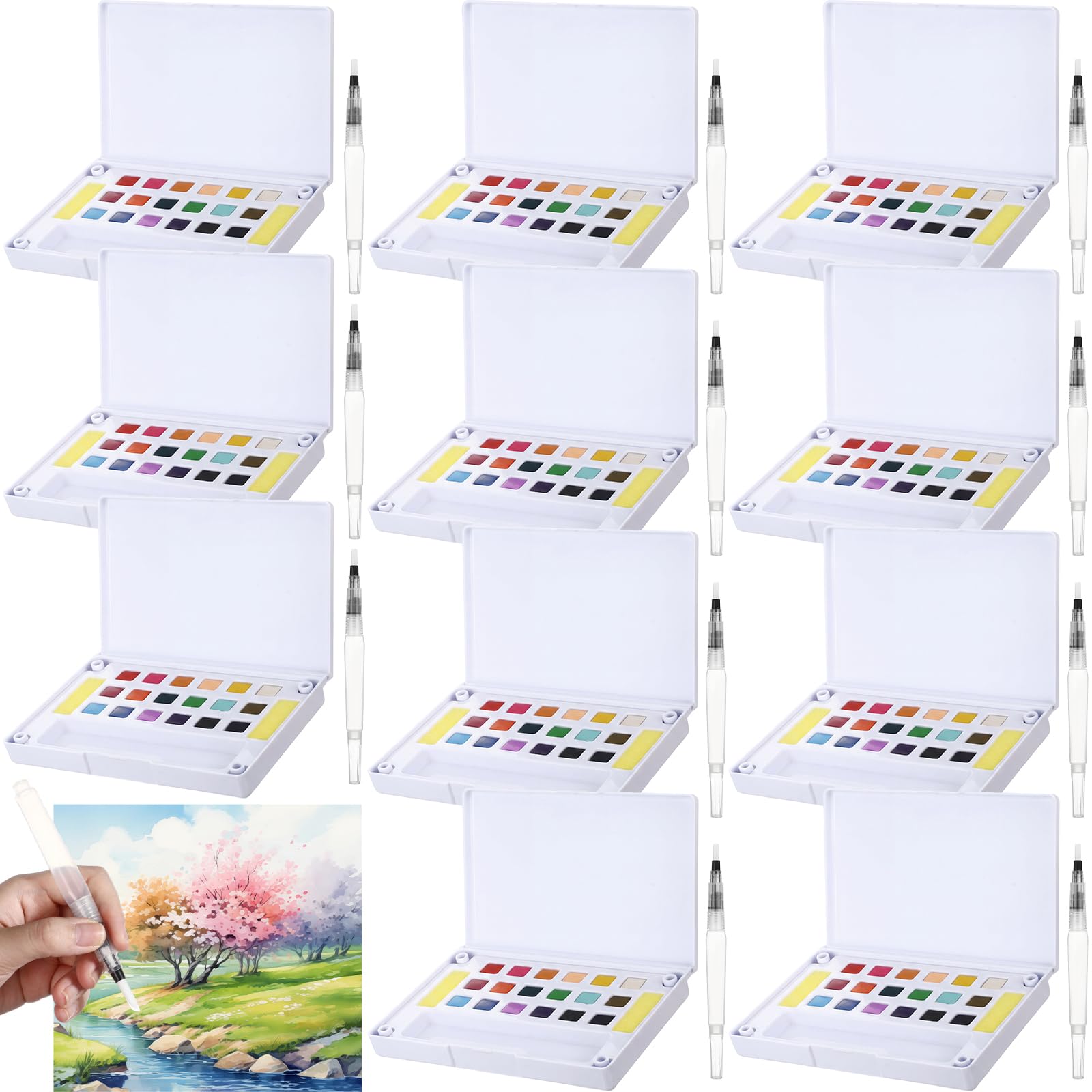 Marspark 12-teiliges Reise-Aquarellfarben-Set, tragbares Wasserfarben-Set mit Wasserpinsel, Taschenfeld, Skizze, Kunstzubehör für Künstler, Anfänger, Maler, Malerei, Geburtstag, Weihnachten, Geschenk