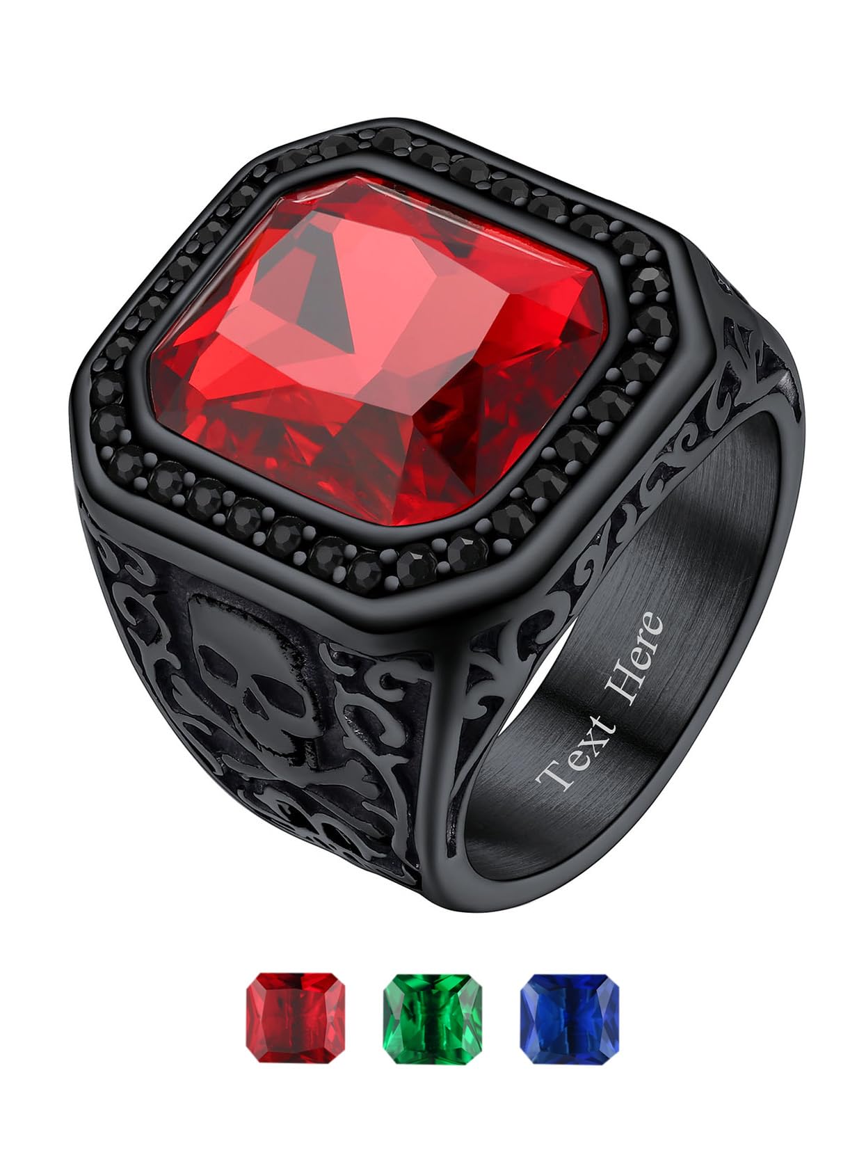 RichsteelSkull Black Onyx Ring for Men Retro X Bone Thumb Band Ring Punk Jewelry Custom Gift for him (Personalized Red/Blue/Green Stone)Recycled Claim Standard Blended