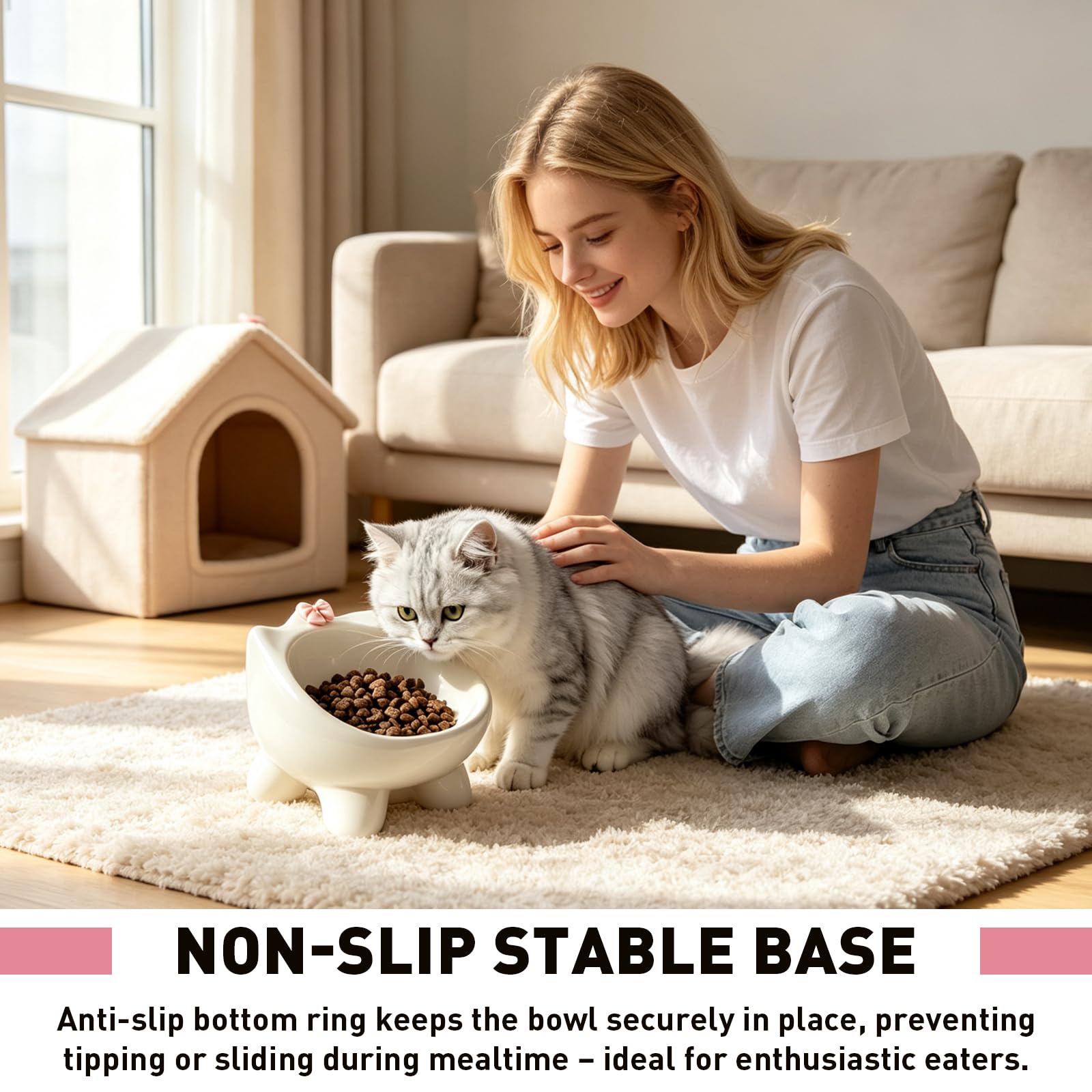 Ciotola per gatti in ceramica, ciotola rialzata per cani e gatti, blu | Ceramica per uso alimentare adatta ai gatti con superficie piatta