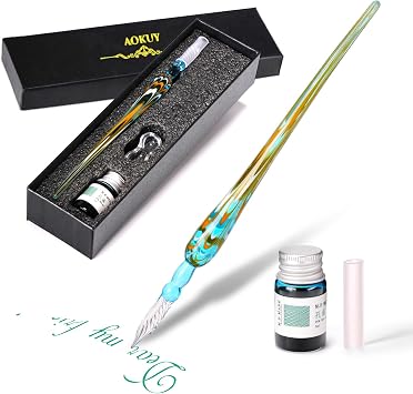 Glass Dip Pen Set,Calligraphy Pen,Crystal Signature Pen for Art, Writing, Signatures -Decoration and Business Gift