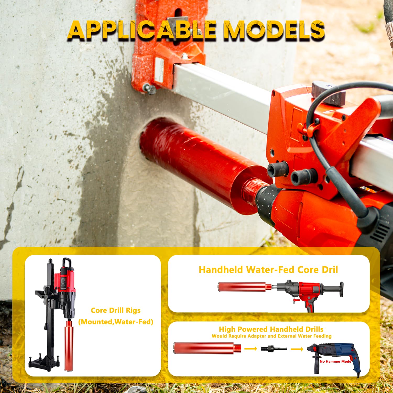 RDT 2" Diamond Drill Core Bits for Concrete Masonry Brick and Stone, Laser-Welded Wet Drill Bit, 14" Drilling Depth, 1-1/4"-7 Arbor, for Construction & DIY Home Renovation