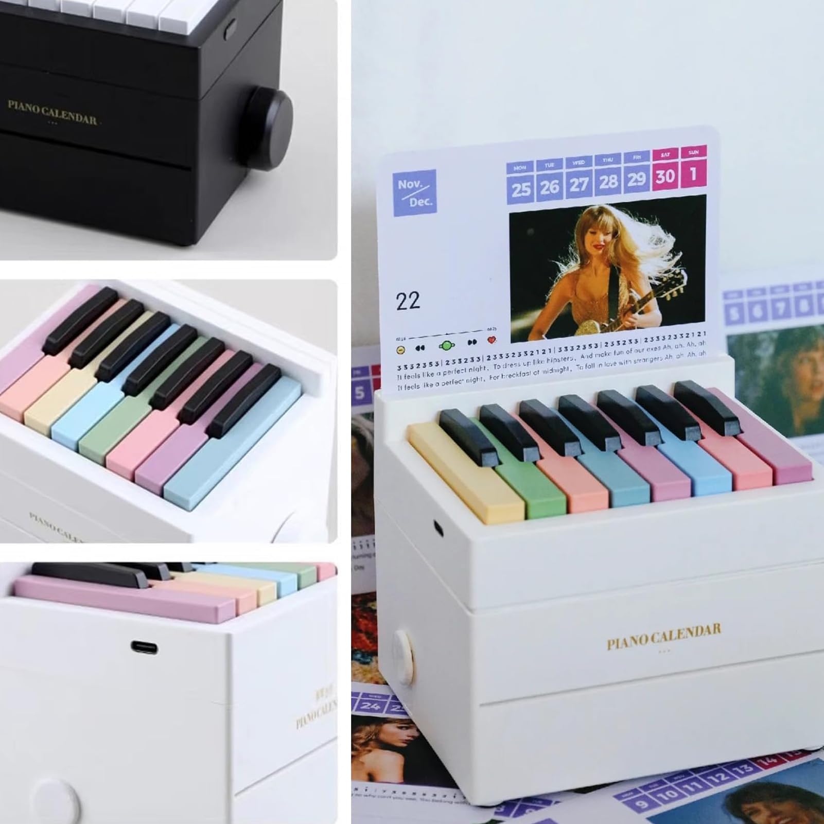 Calendario da Tavolo per Pianoforte riproducibile 2024, Calendario Taylor Mini Piano, Volume Regolabile, con 52 spartiti su 27 Carte, Ottimo Regalo per la Famiglia e Gli Amici (White)