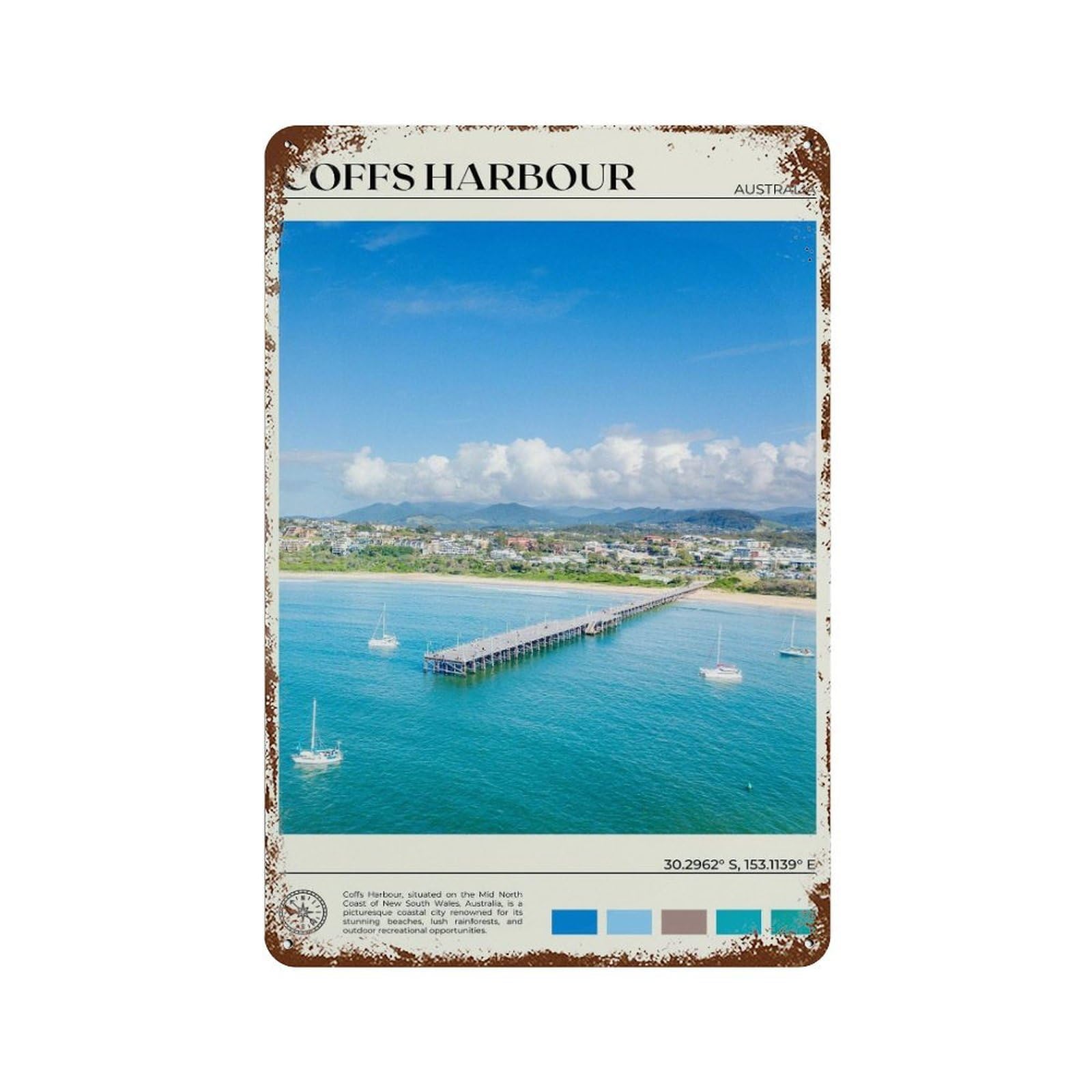 xiaoxiaoshen Real Photo Coffs Harbour Australia Decor Wall Decor Art Metal Tin Poster Modern Home Decor Art Home Bar Shop Decorations Vintage Sign 30x20cm