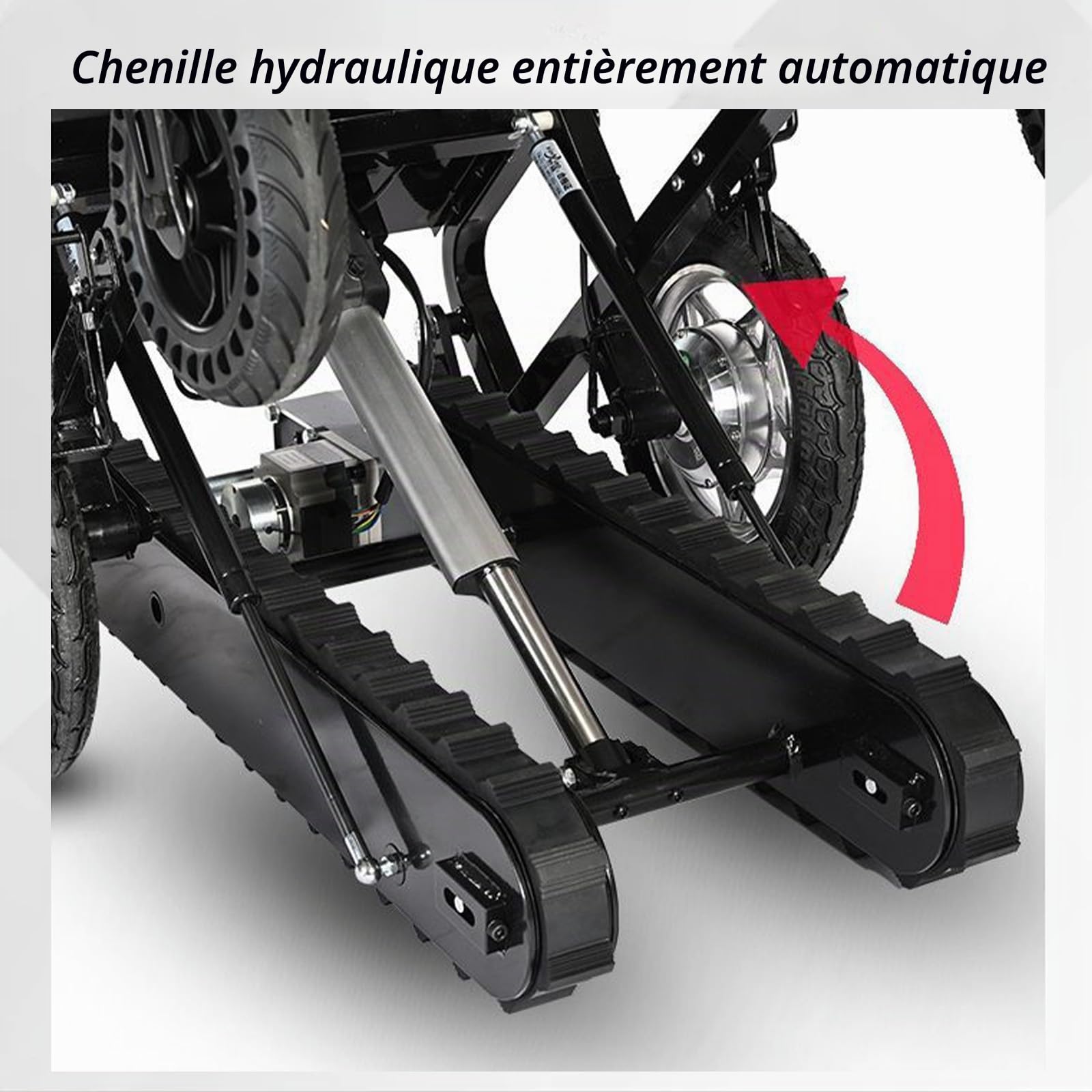 Fauteuil roulant électrique à chenilles télécommandé pour escaliers. Léger, pliable, commutation en un clic. Supporte 180 kg. Pour seniors, voyages et usage quotidien.