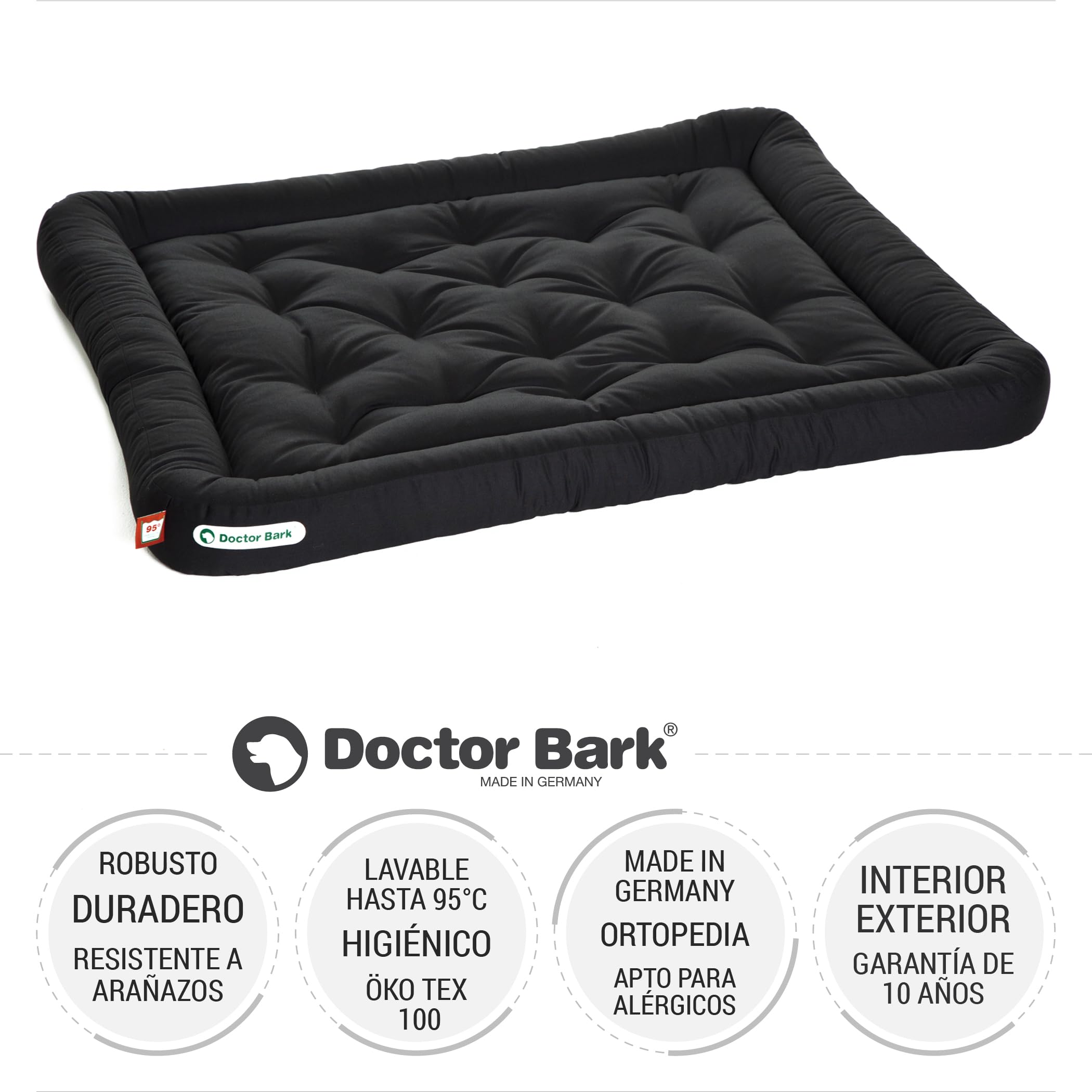 Doctor Bark Cojín para perros – Cama ortopédica para perros, lavable a 95 °C, higiénico, resistente y cómodo (XL – 100 x 85 cm, negro)