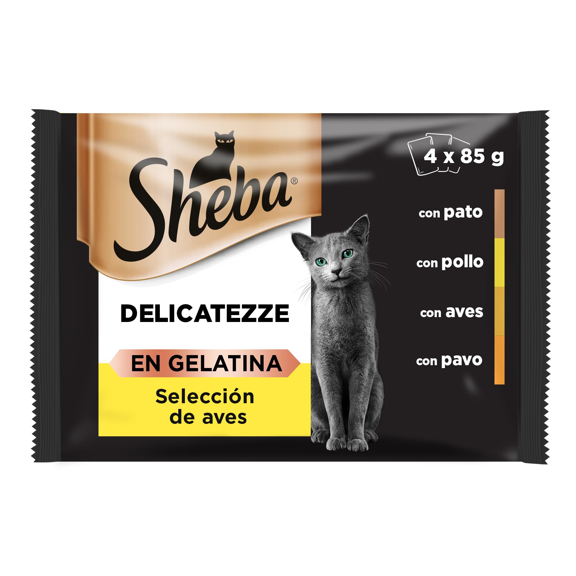 Sheba Delicatezze Comida Húmeda para Gatos, Selección de Aves en Gelatina, Mega Pack 40 Sobres de 85g