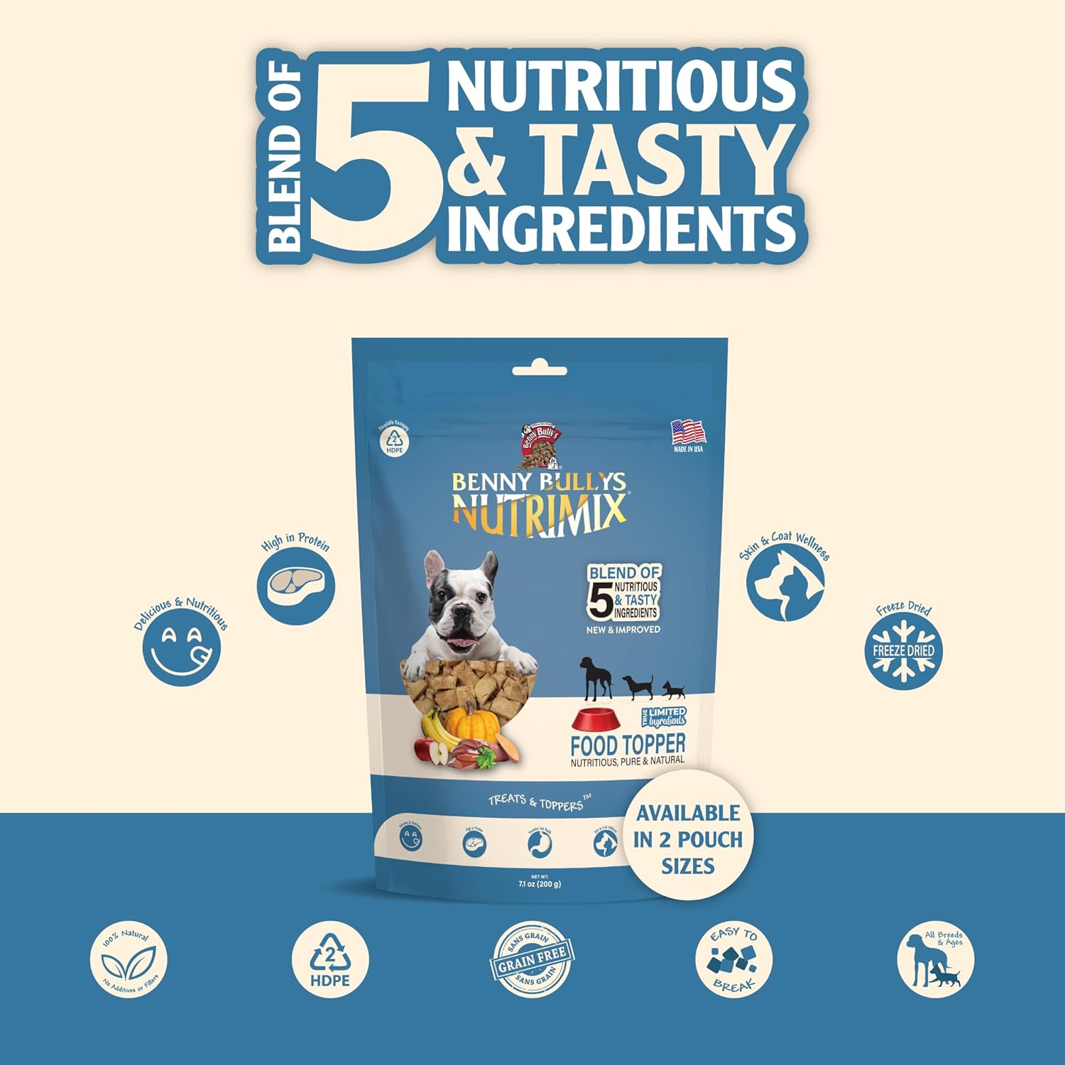 Benny Bullys NutriMix® - Freeze Dried - Dog Food Topper - 200g / 7.1 oz