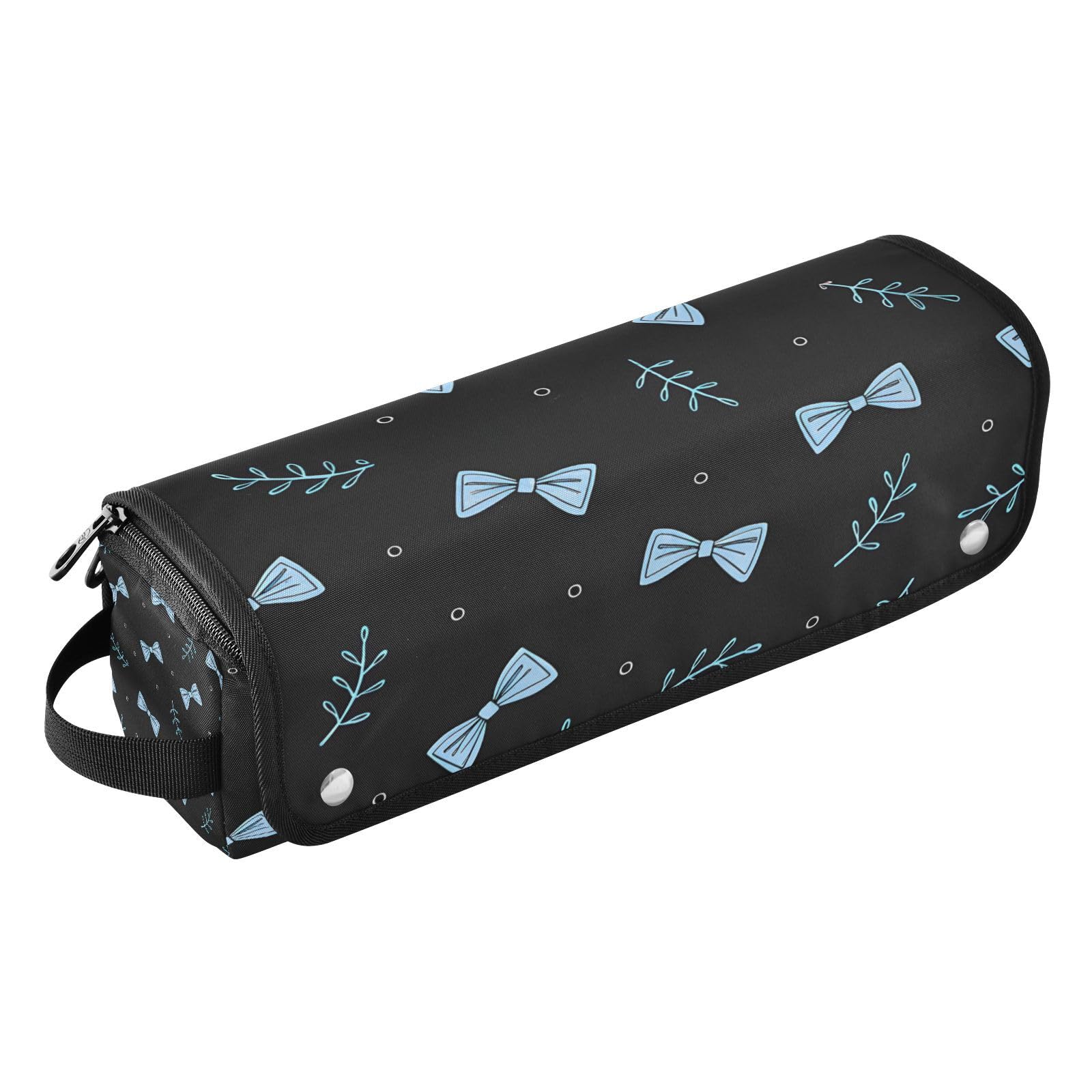 Bows Blue Black Hair Tools Travel Bag Portable Hair Accessory Organizer with Heat Resistant Mat 2 in 1