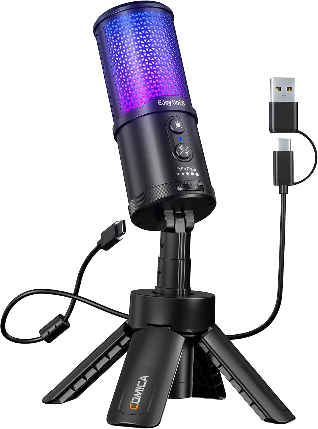 COMICA Ejoy UNI S USB Gaming Microphone for PC, RGB Cardioid Condenser Mic with Tripod Stand, 48kHz/24bit, Noise Cancellation, Streaming Mic for Recording, Podcast, Twitch, Discord, Computer, PS5, PS4 COMICA Ejoy UNI S USB Gaming Microphone for PC, RGB Cardioid Condenser Mic with Tripod Stand, 48kHz/24bit, Noise Cancellation, Streaming Mic for Recording, Podcast, Twitch, Discord, Computer, PS5, PS4