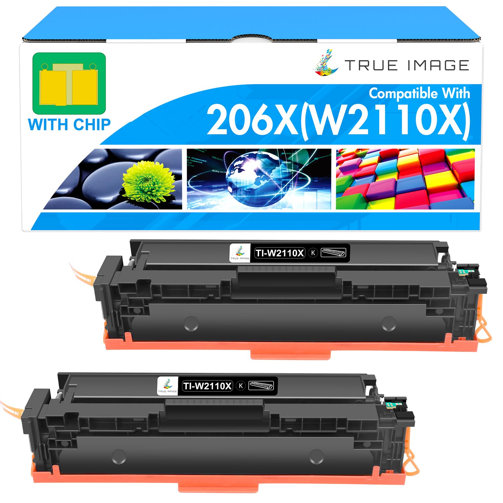 206X 206A W2110X Black Toner Cartridge W2110A Compatible Replacement for HP 206X 206A Black Toner Color Laserjet Pro MFP M283fdw M283cdw M255dw M283 M255 Printer High Yield (2 Pack)