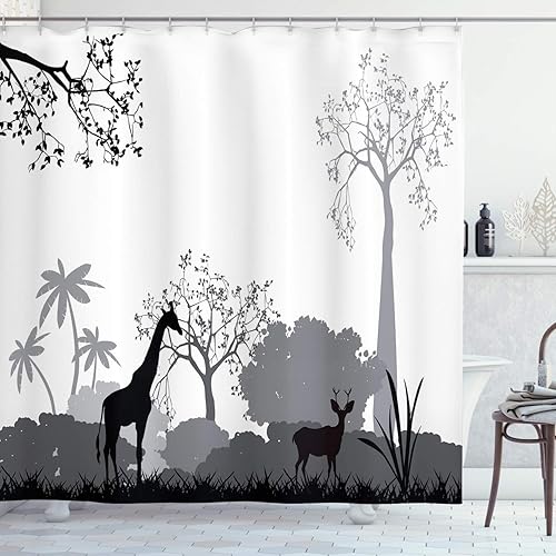 Miniatura 162 de Ambesonne Cortina de ducha hawaiana, diseño de hibisco hawaiano tropical, silueta de niña, tabla de surf, impresión de arte retro, juego de Fucsia