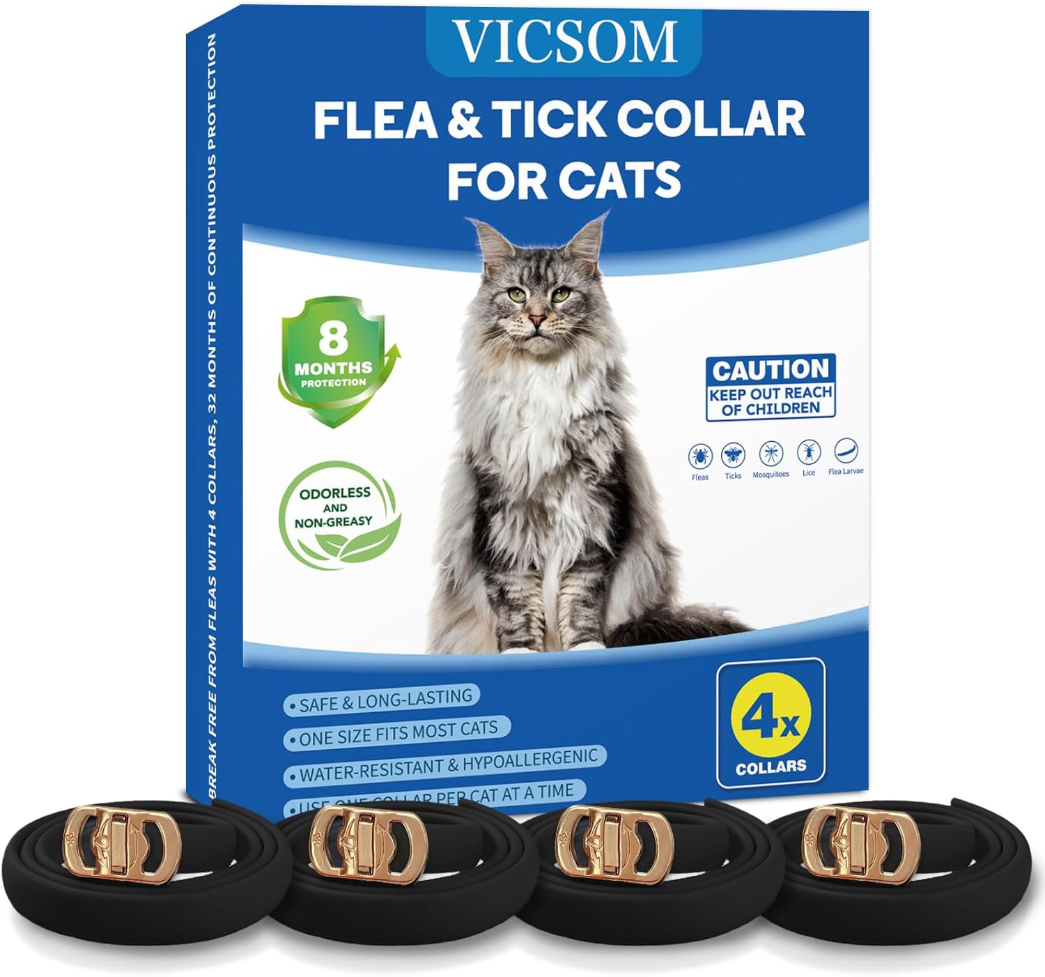 Pet Supplies 4 Pack Flea Collar for Cats, Cat Flea and Tick Collar 8