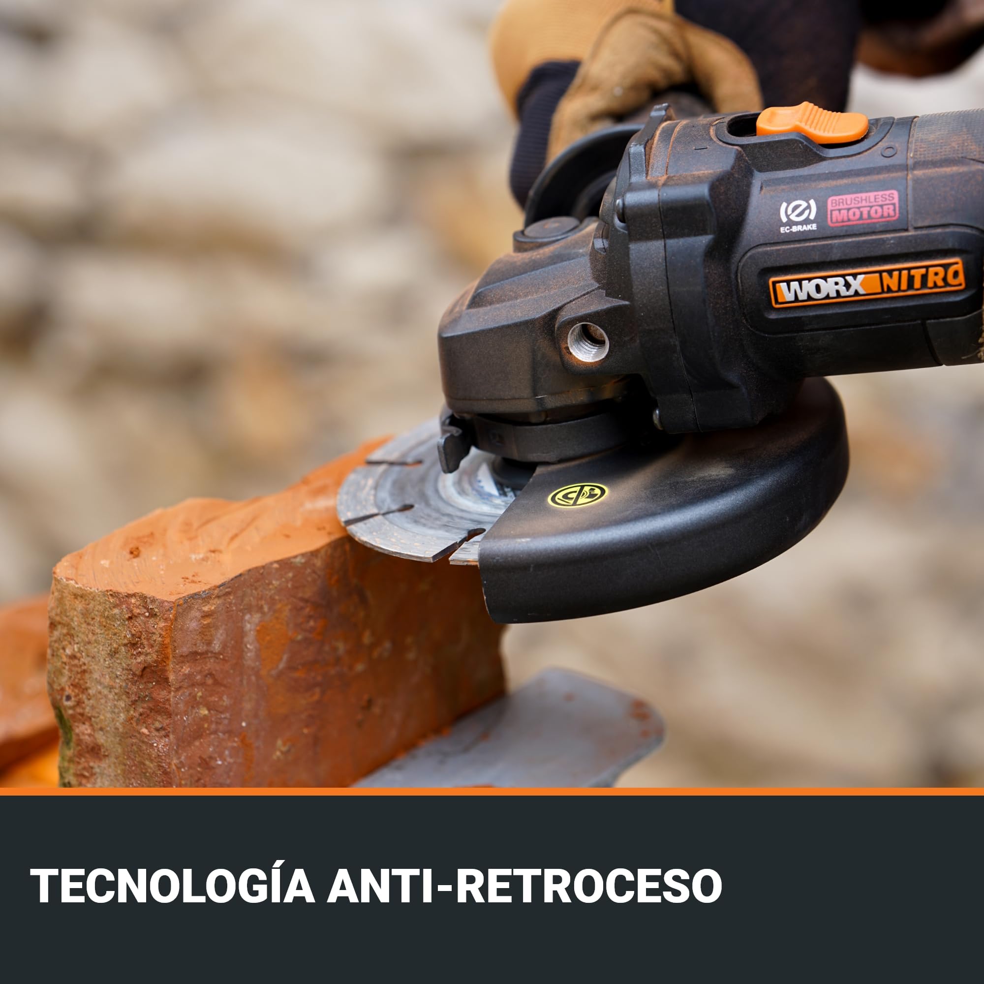 WORX WX814.9 Amoladora Angular 20V 125mm Sin Batería, Velocidad Variable 3000-8600rpm, Anti-Retroceso, Freno Eléctrico y Arranque Suave