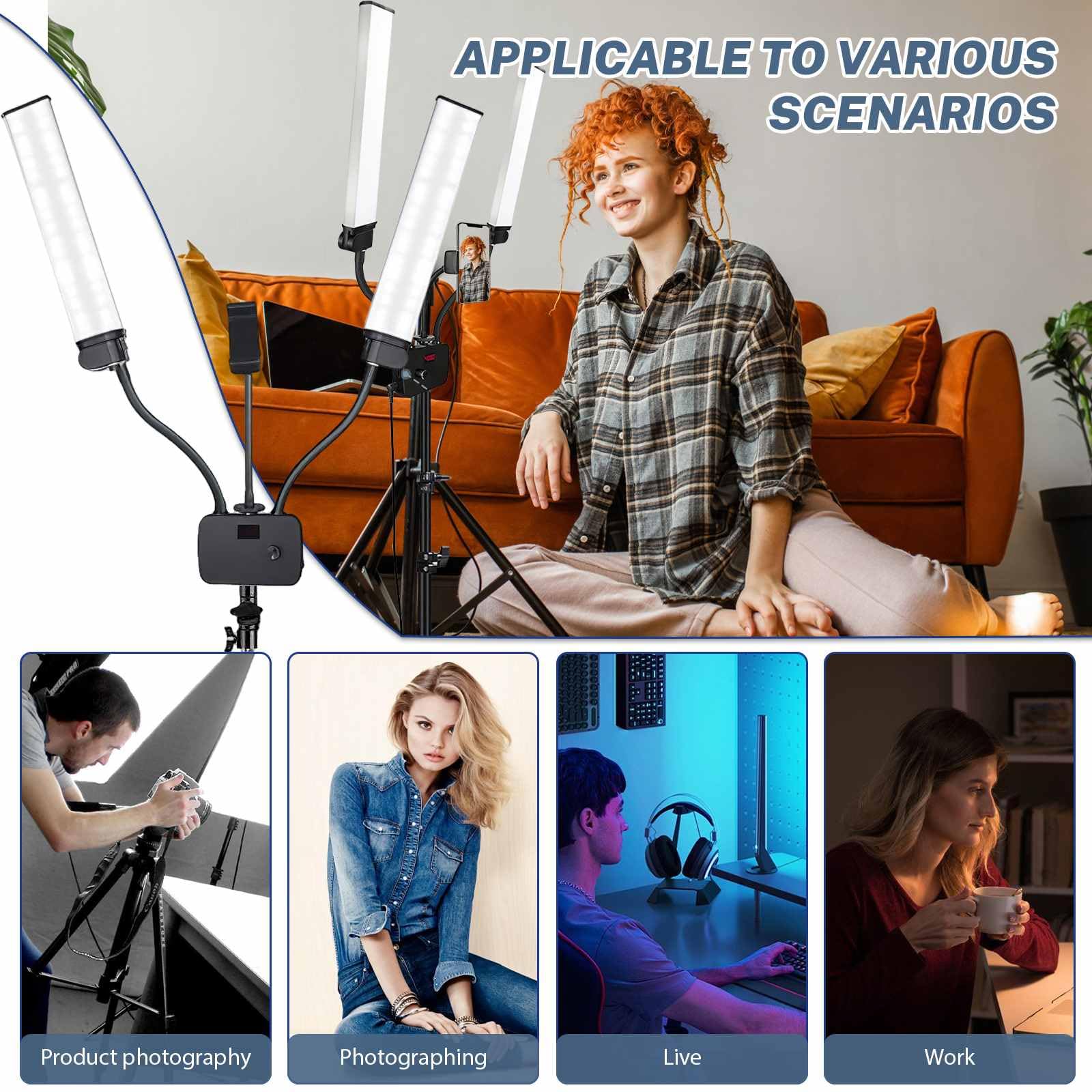 Lampada Ciglia A Doppio Braccio, Lampada Di Bellezza 45W Con Treppiede Regolabile, Lampada Led 3000K-5600K Con 2 Supporti Telefono, Per Trucco, Manicure, Tatuaggio, Fotografia, Live Streaming