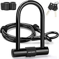 Hapleby Heavy Duty Bike U-Lock with 6ft Steel Cable, 2 Keys, Anti-Theft Bracket for Bike Scooter Road Mountain Folding