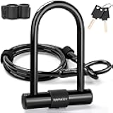 Hapleby Premium Bike Lock Set with 2 Keys, Bike U-Lock with 6 Feet Thickened Solid Steel Cable, Heavy Duty Anti Theft Bicycle U-Lock with Mounting Bracket for Road, Mountain, Folding Bike and Scooter