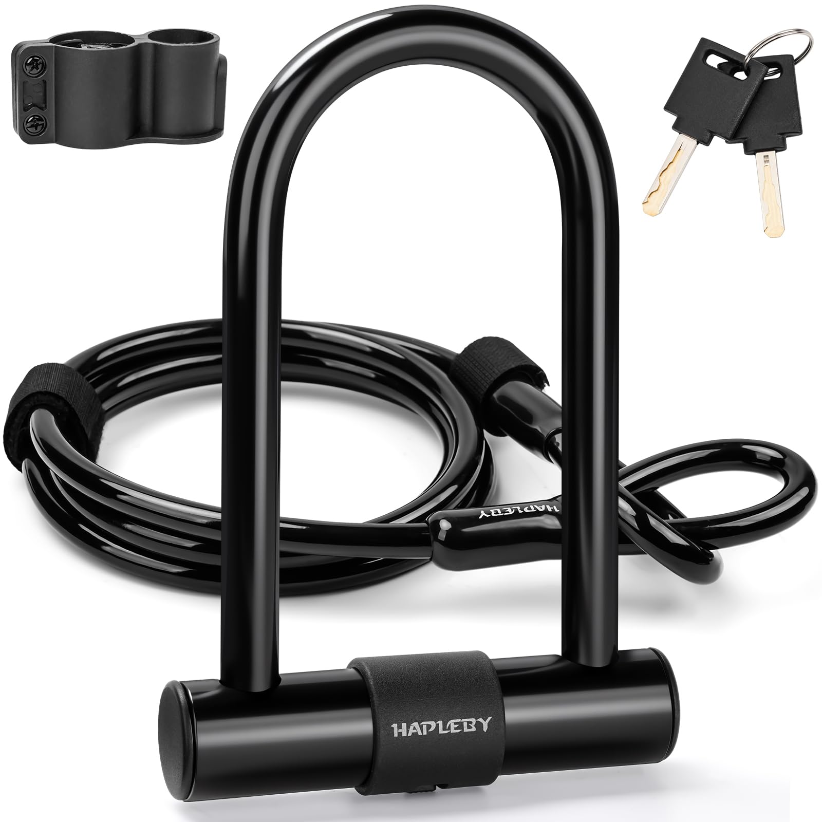 Hapleby Premium Bike Lock Set with 2 Keys Bike U-Lock with 6 Feet Thickened Solid Steel Cable Heavy