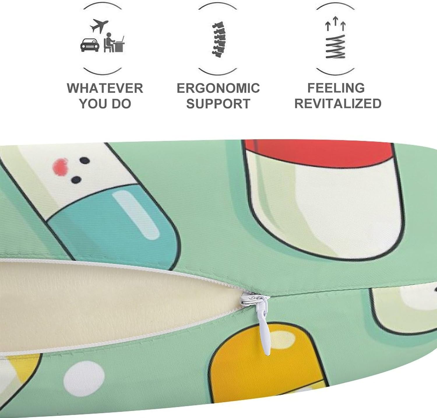 Pill Capsules Pattern Memory Foam Pillows U Shaped Travel Neck Pillow