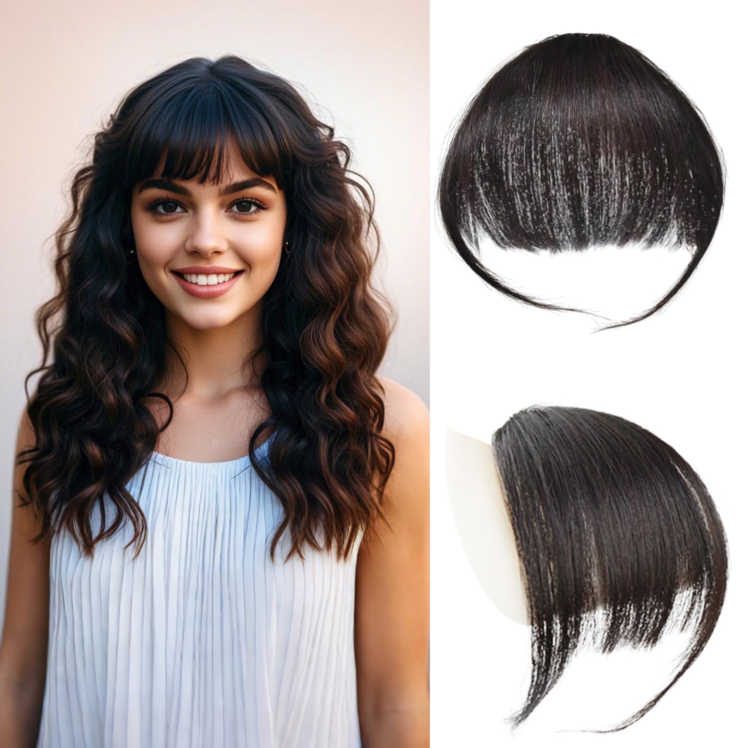 Clip in Bangs 100% Human Hair with Temples Hairpieces Air Hair Bangs Clip in Hair Extensions for Party and Daily Wear(Brown Black)