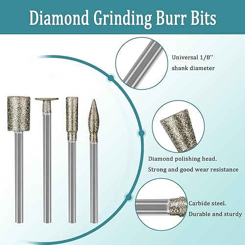 Miniatura 10 de Juego de tallado de piedra de diamante para fresas compatibles con Dremel, 11 piezas de herramientas rotativas, accesorios de cono largo pequeño con