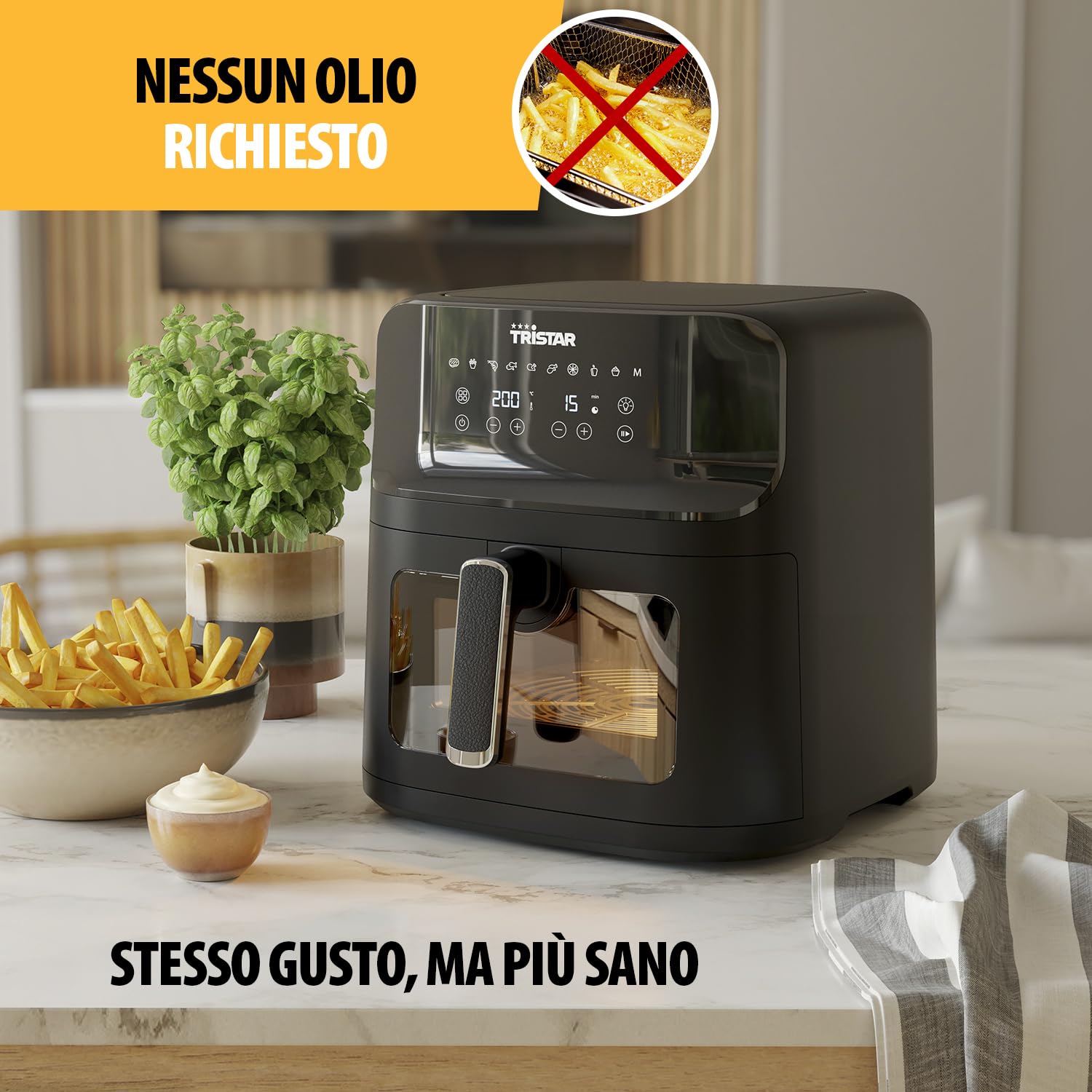 Tristar Friggitrice ad Aria con finestra di visualizzazione - 10 programmi di cottura - Rivestimento antiaderente - Protezione contro il surriscaldamento - 7,5 L - 1700 W - FR-9039