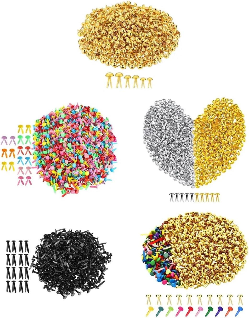 Brads for Paper Crafts 500 Pieces Paper Fastener Brads for Scrapbooking, Modern Art Accessories, Craft Pins, Push Pins, Split Pins for Card Making(Gold and Colorful)