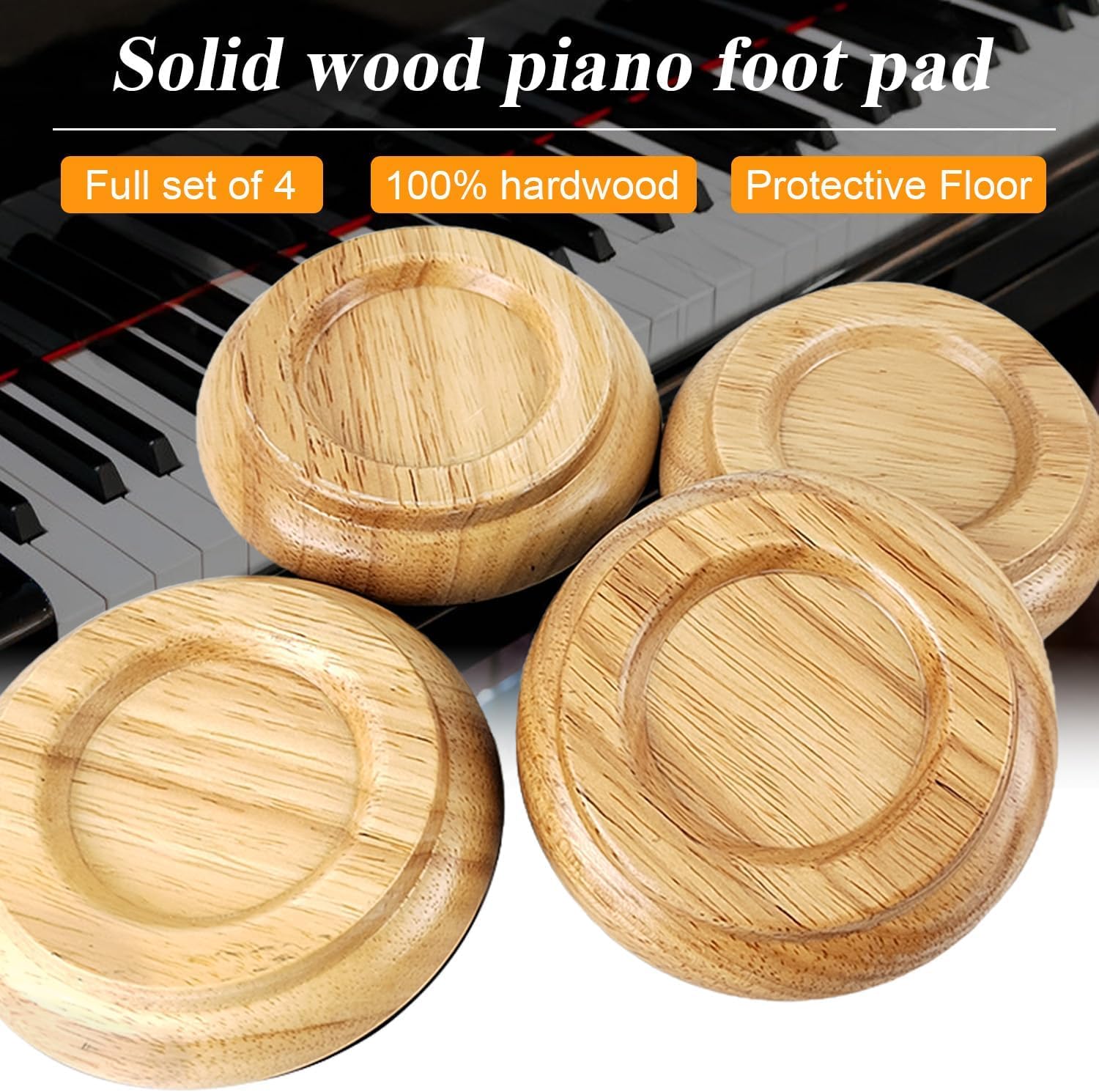 Tyenaza Rueda de Piano, 4 Piezas de Almohadillas de pie de Piano, Juego de Tazas de Ruedas de Piano de Madera de Haya Redonda, Tazas de Ruedas de Piano Antideslizantes