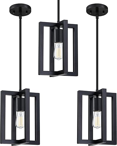 Dolaimy House Paquete de 3 lámparas rústicas de 6.5 pulgadas de metal en U para isla de cocina, lámpara colgante con acabado negro para mesa,