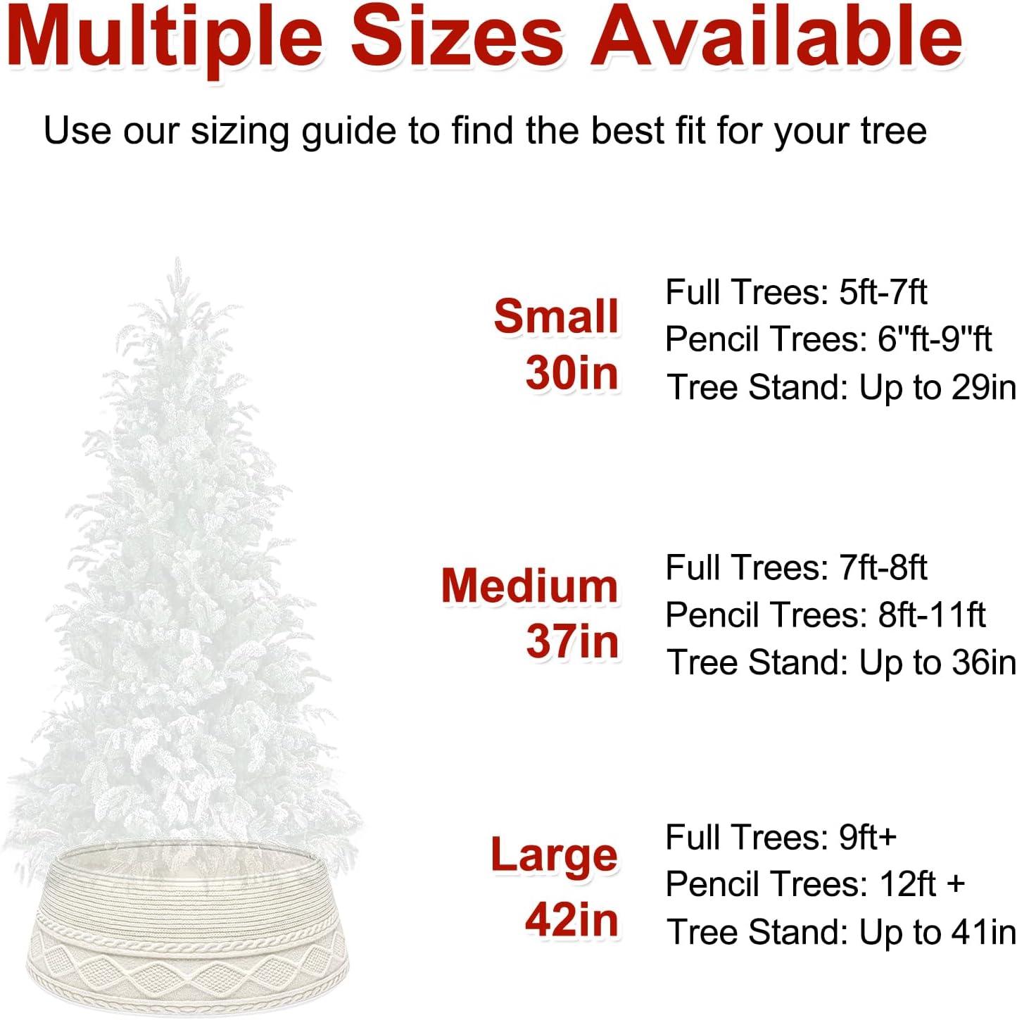 Malier Christmas Tree Collar, 30’’ Knit Xmas Tree Collar, Christmas Tree Collars for Artificial Trees, 11 Extra Tall Tree Stand Base Cover Ring Skirt for 6 ft 9 ft Tree (White, 11''H × 30 W)