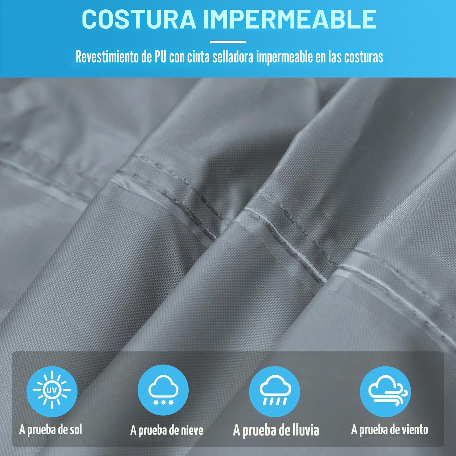 Velway Funda para Muebles de Jardín Impermeable - 242x162x71cm Funda Mesa Jardin de Exterior Cubierta Protectora a Prueba de Viento para Muebles de Jardín Rectangular - Gris