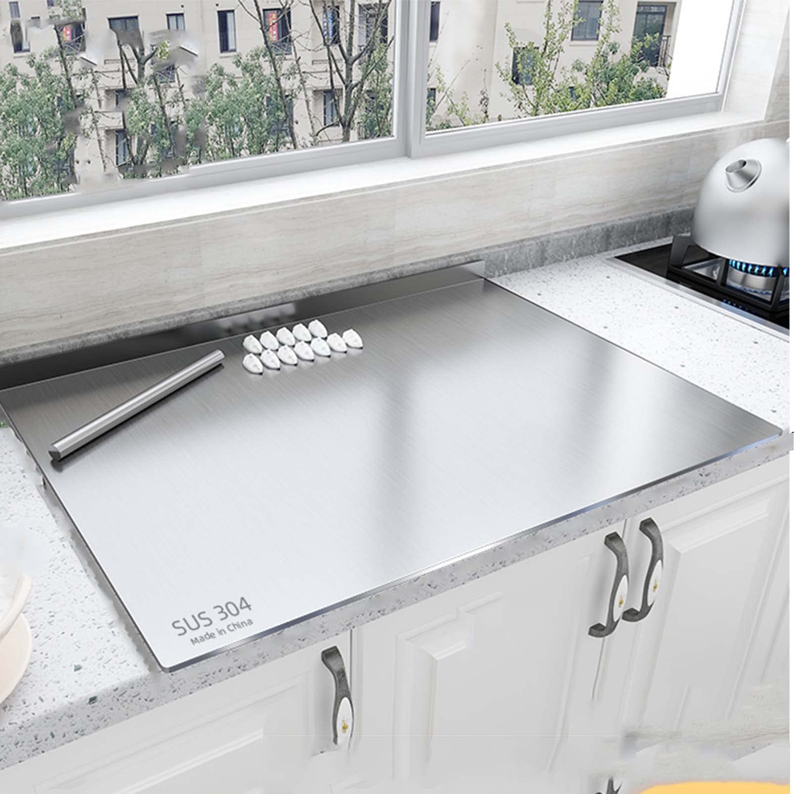 Stainless Steel Chopping Board - Double Sided Non-Slip Pastry Board With Lip, 40x60cm (15.7x23.6in)