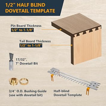 POWERTEC 12 Inch Dovetail Jig with Templates, Router Bits, and Guide Bushing - For Cutting Half-Blind & Through Dovetails, Box Joints, and Dados On Woodworking & DIY Projects (72069)