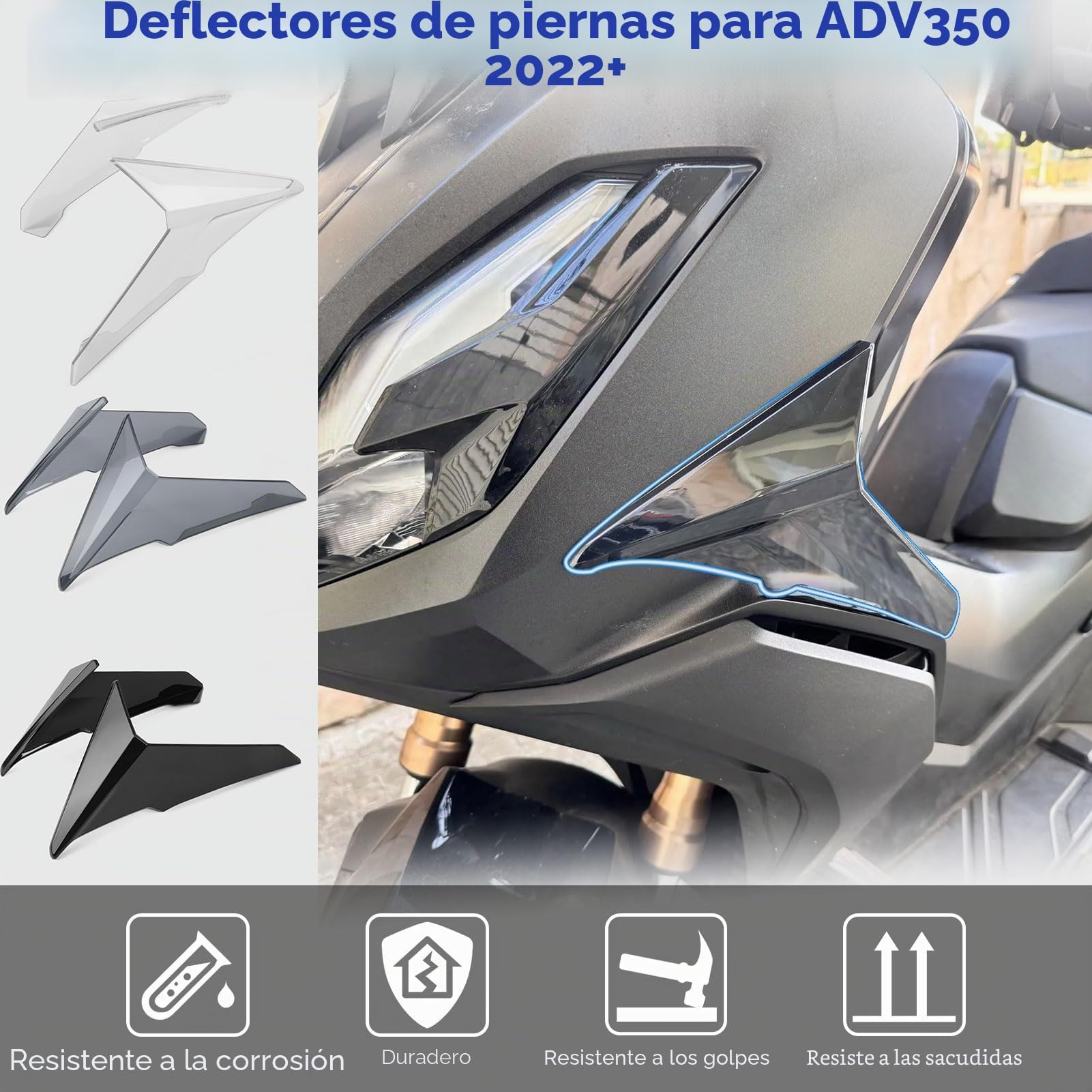 WOOGA Deflector de Viento de carenado de Pierna ADV350 Accesorios deflectores de Aire para Parabrisas Lateral de Motocicleta HO&N&DA ADV 350 ADV350 Accesorios 2022-2025 (Humo Negro)