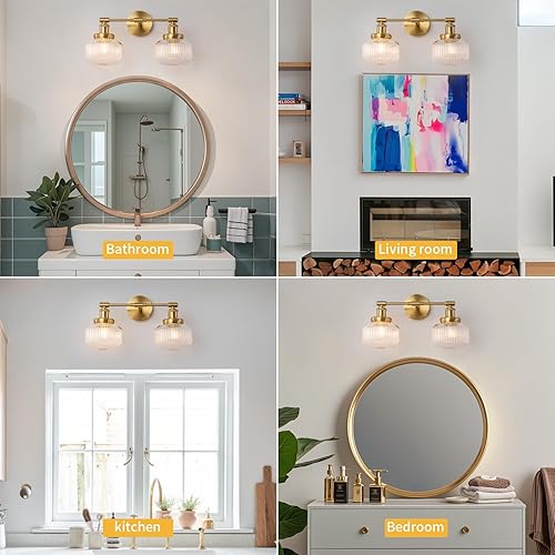 Miniatura 6 de Lámpara de tocador de 2 luces, aplique de pared industrial con pantalla de globo a rayas transparentes, luz de baño para dormitorio, sala de estar,