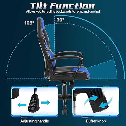 Miniatura 7 de Silla de oficina para videojuegos, silla ergonómica para jugadores, silla ejecutiva de piel sintética con soporte lumbar, respaldo alto, silla de