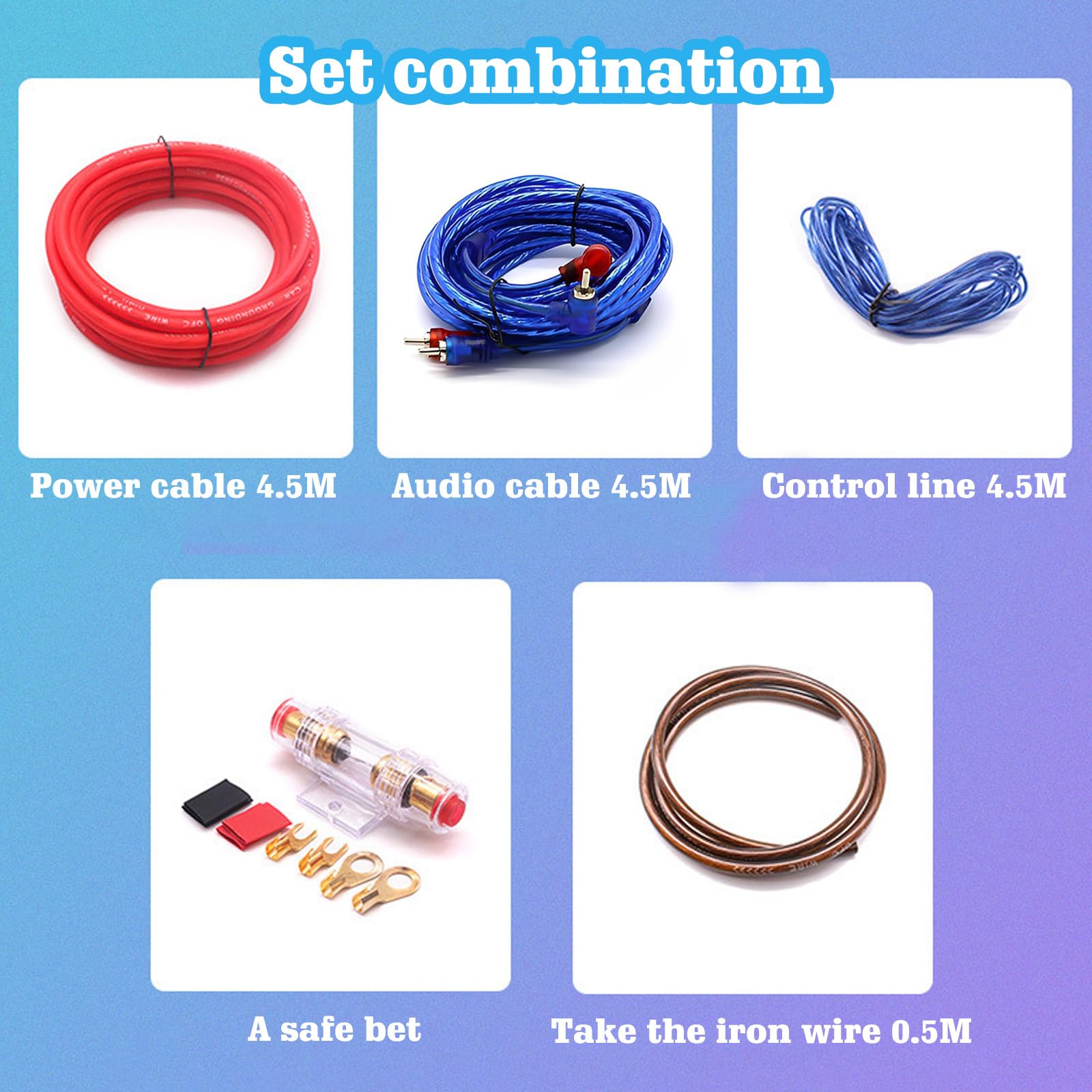 Carreuty 10GA kabelset voor autoversterker, aansluitset, 1500 W, subwoofer-kabelset, auto-versterker, kabel, auto, audio draad, eindversterker, aansluitkabel, installatiekabelset met zekering