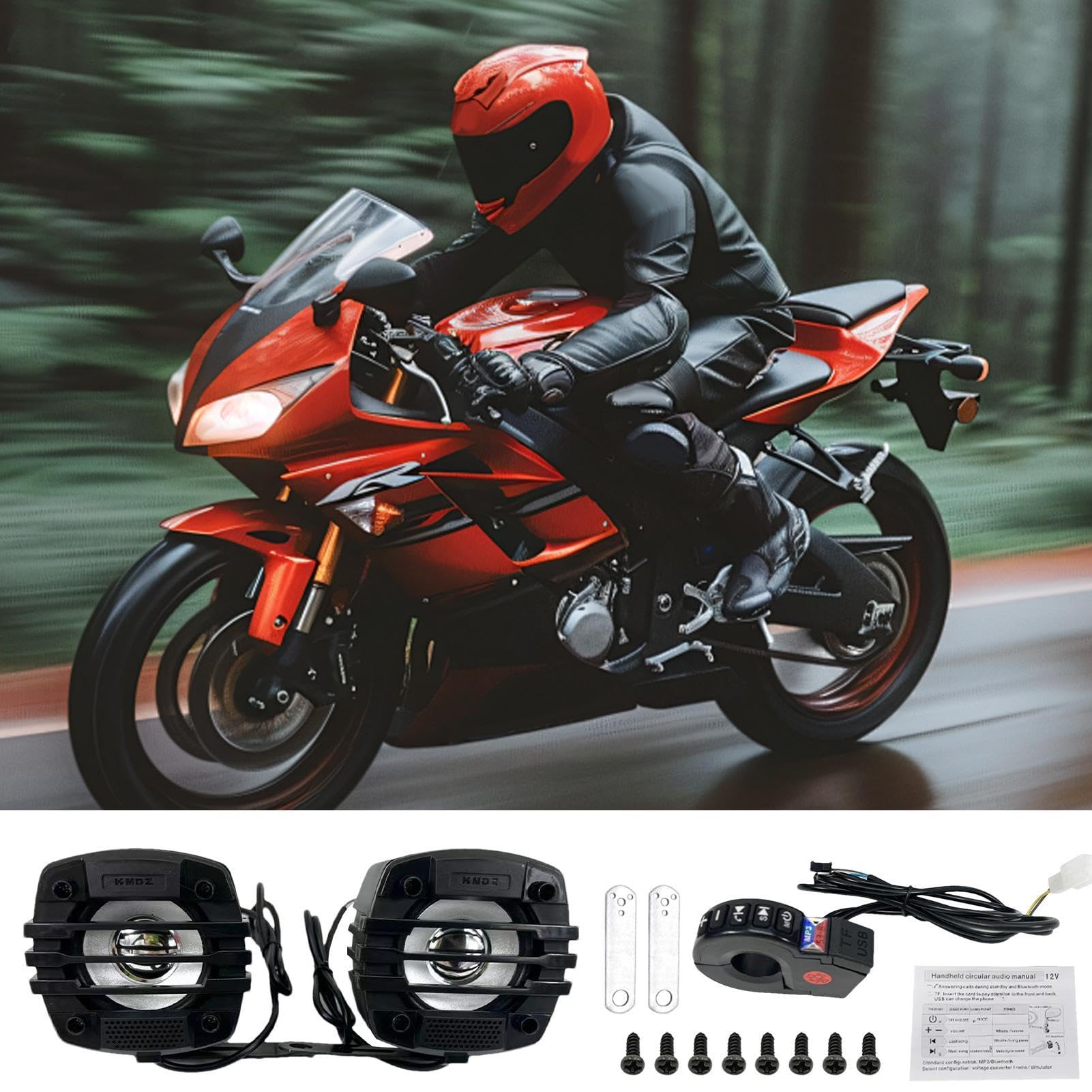 Radio para motocicleta, altavoz para manillar | Sonido de altavoces portátiles para montaje en manillar,Estéreo de motocicleta con sonido de alta fidelidad, de amplificador de audio resistente a la in