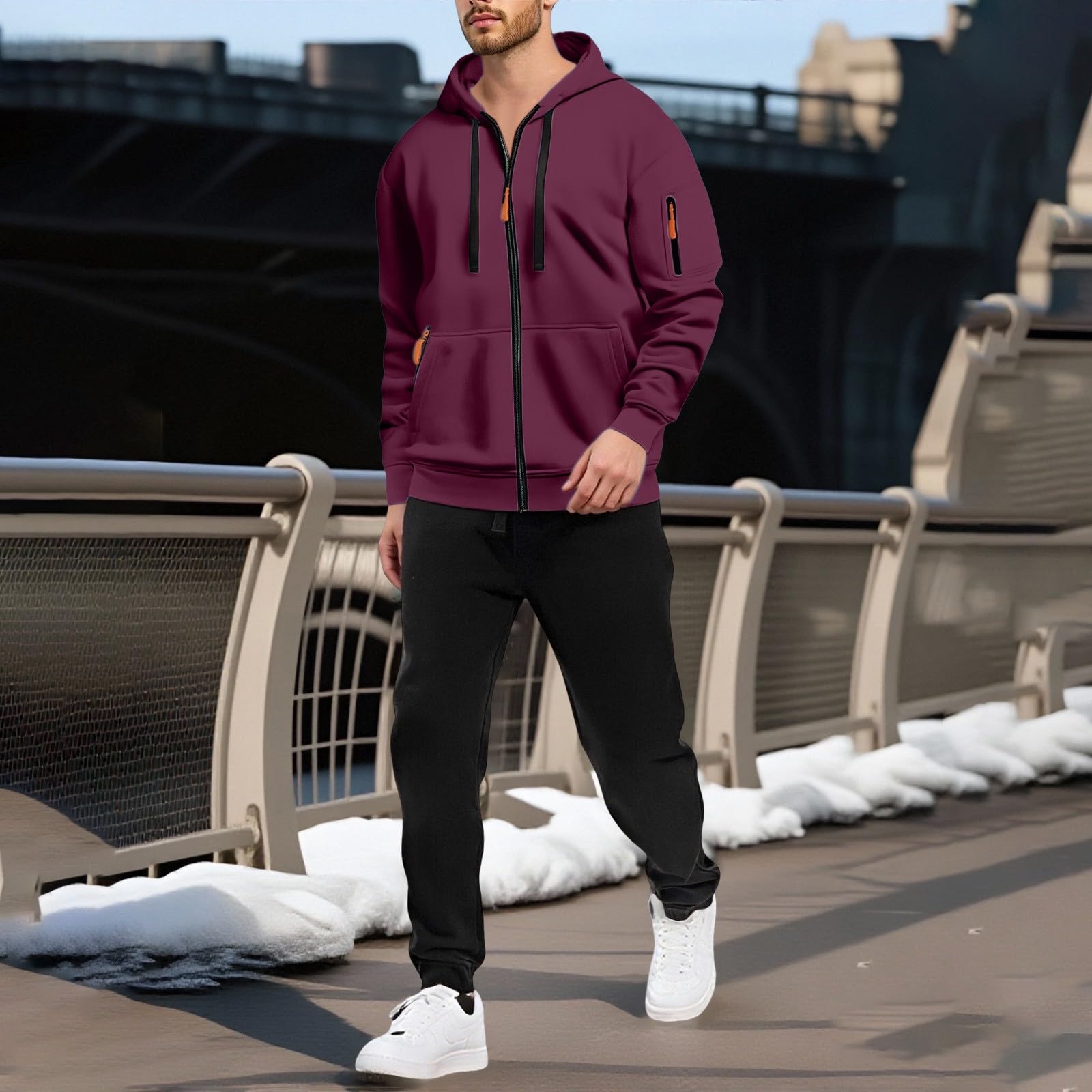 Tuta sportiva da uomo, 2 pezzi, giacca e pantaloni da jogging con cerniera