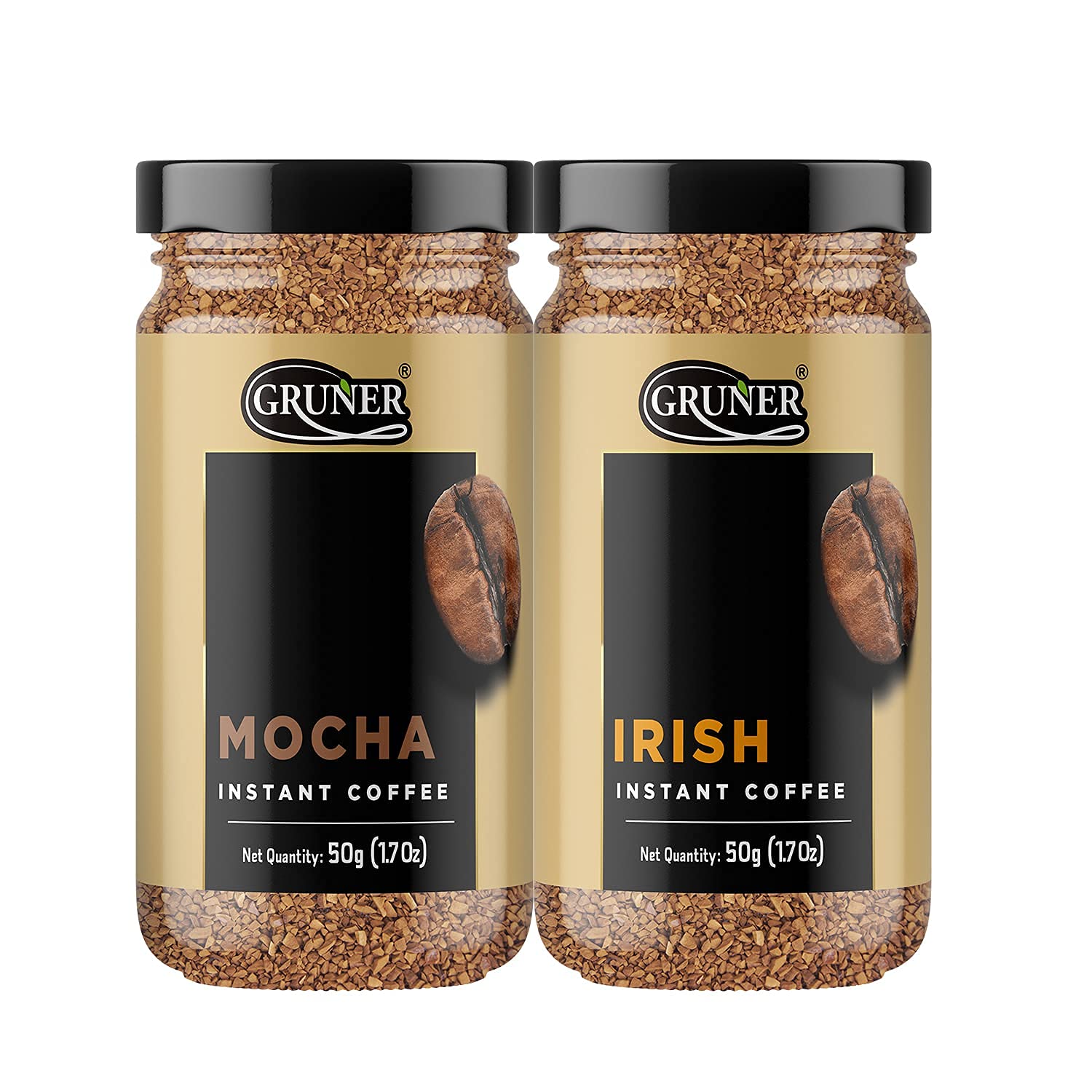 Gruner Mocha and Irish Instant Coffee Powder for Hot and Cold Coffee 100g | Roasted Arabica Coffee Beans | Freeze Dried | Intense Bold And Strong Flavour | No Added Sugar (Pack Of 2)