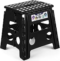 Delxo 13-Inch Folding Step Stool - Non-Slip 300 lbs Capacity, Lightweight Portable Stool with Handle for Kitchen, Bathroom, Kids - Black