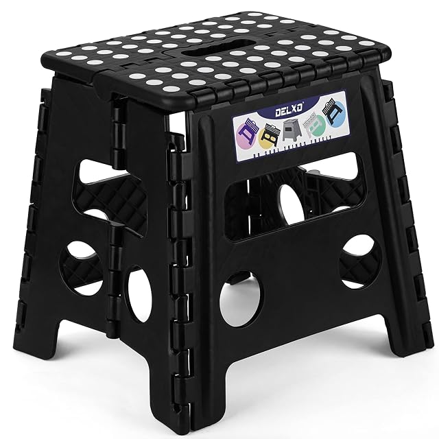 Delxo Folding Step Stool 13 inch Non-Slip Foldable Stools Up to 300 LBS Step Stool with Handle Lightweight