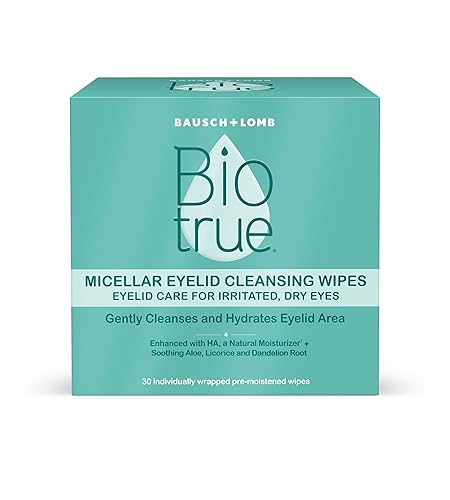 Biotrue Toallitas limpiadoras de párpados micelares, cuidado de párpados sin fragancia para ojos secos e irritados, limpia suavemente, hidrata y