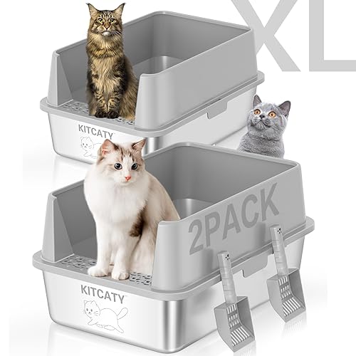 2PACK Stainless Steel Litter Box, Metal Litter Boxs with Lid