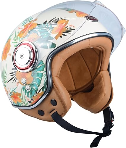 Vista 5 de Open Face Motorcycle Helmet for Adults,DOT Approved - Moped Half Vespa Retro Helmet with Anti-Scratch Visor for Men and Women