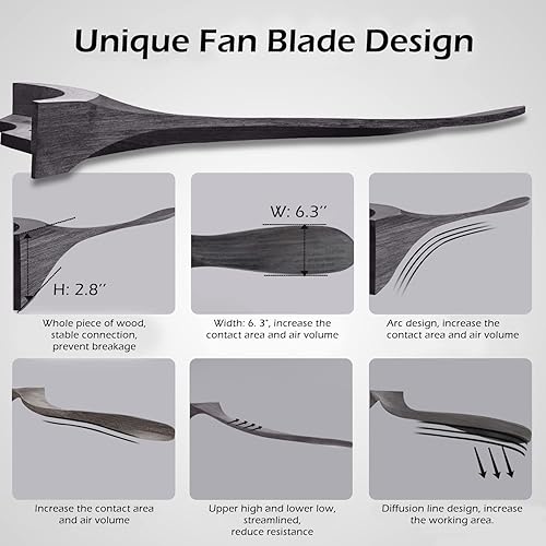 Miniatura 5 de Ventiladores de techo de madera maciza sin luz, ventilador de techo de madera real de 70 pulgadas con control remoto y 3 cuchillas, ventilador de