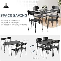 Vista 4 de VECELO juego de mesa de comedor para 4, juego de mesa de cocina de 5 piezas con 4 sillas, tablero de MDF con marco de metal para espacios pequeños